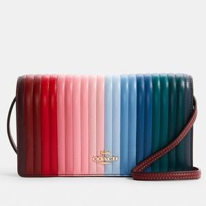 NWT COACH Anna Foldover Crossbody Clutch Bag Rainbow Linear Quilting